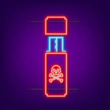 Computer virus on usb flash card. Virus protection. Neon icon. Vector stock イラスト素材