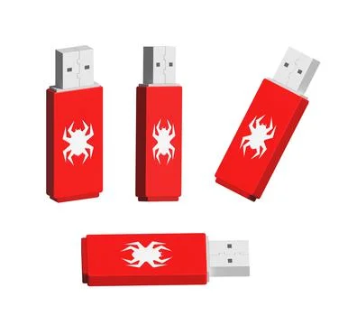 Computer virus on usb flash card in hands. Virus protection. stock illustration イラスト素材