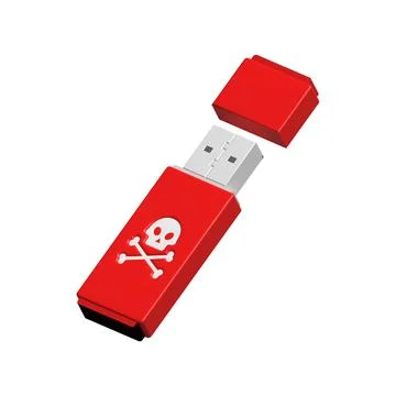 Computer virus on usb flash card in hands. Virus protection. 3D stock Stock Illustration