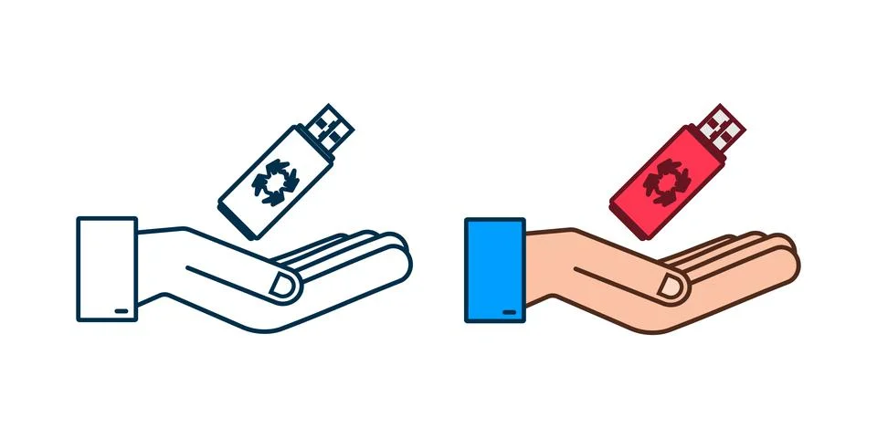 Computer virus on usb flash card in hands. Virus protection. Vector stock Stock Illustration
