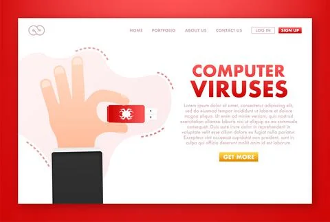 Computer virus on usb flash card in hands. Virus protection. Vector stock Illustrazione stock