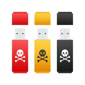 Computer virus on usb flash card. Virus protection. Vector stock illustration. イラスト素材
