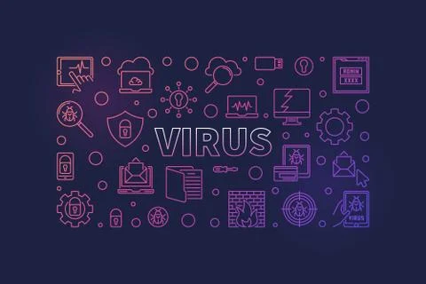 Computer Virus vector concept outline horizontal illustration 库存插图