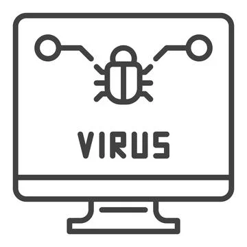 Computer with Virus vector icon or symbol in outline style イラスト素材