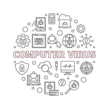 Computer Virus vector round concept outline illustration 스톡 일러스트