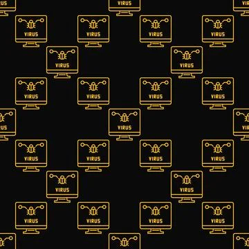 Computer with Virus vector seamless pattern in outline style Stockillustratie