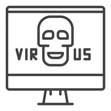Computer with Virus vector Skull on PC Screen icon or sign in thin line style イラスト素材