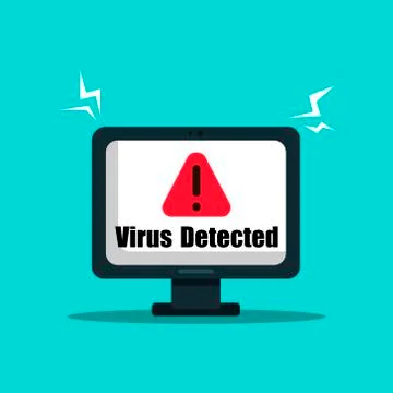 Computer virus warning, red sign, vector illustration on a blue background Stock Illustration