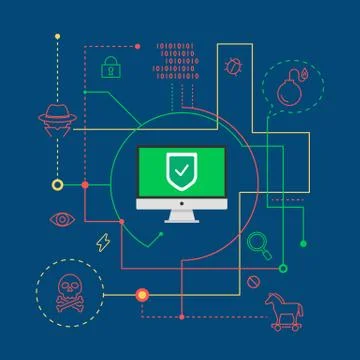 Computer viruses, digital protection vector illustration Stock Illustration