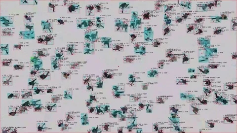 Computer vision analysis. Real-time tracking of objects in the crowd. Stockbeeldmateriaal 320937720