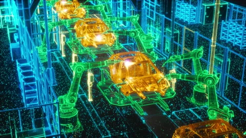 Computer Vision Autonomous Car Factory With Robot Arms Stock Footage 283751303