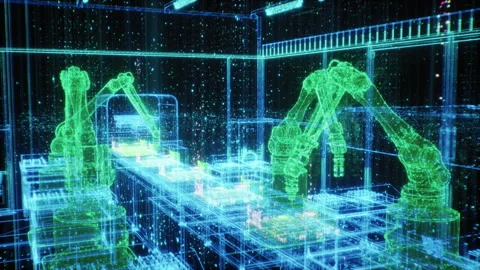Computer Vision Autonomous Factory-Robot Hands Working Stock Footage 283374572