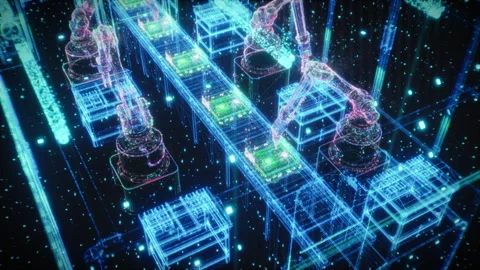 Computer Vision Autonomous Factory-Robot Hands Working Video stock 283751025