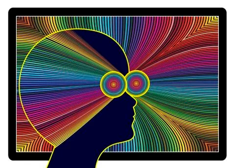 Computer Vision Syndrome after long time stiring on screens Stock Illustration
