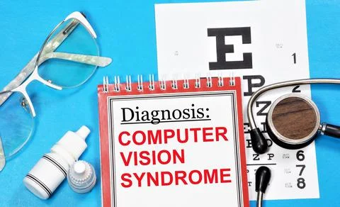 Computer vision syndrome. A text label to indicate a health condition. Stock Photos