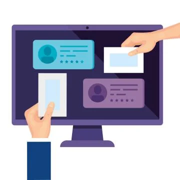 Computer for vote online with hands isolated icon Stock Illustration