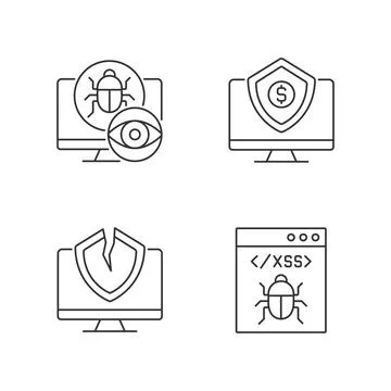 Computer vulnerability exploitation linear icons set Stock Illustration