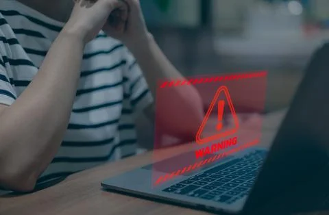 Computer warning alert system concept, system hacked on computer network, Stock Photos