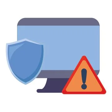 Computer warning shield on white background Illustrazione stock