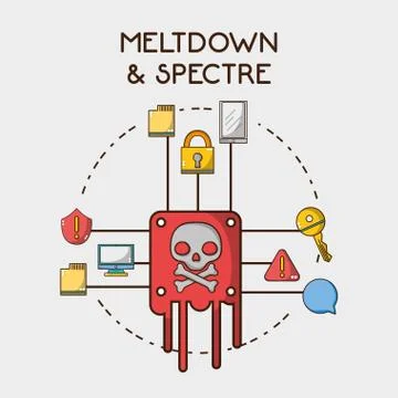 Computer with warning spectre and meltdrown data 스톡 일러스트