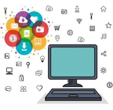 Computer web and social media icons elements 스톡 일러스트