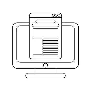 Computer with web app technology in black and white Stock Illustration