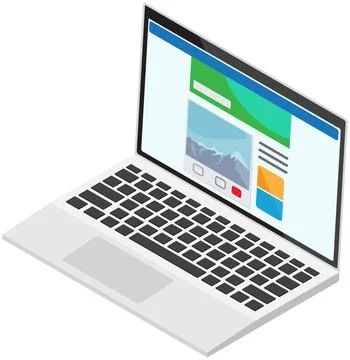 Computer web design on screen cartoon vector illustration of laptop with user Illustrazione stock