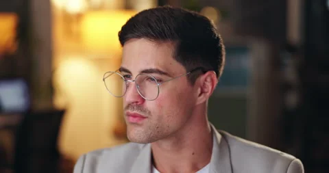 Computer, web designer and glasses in office with reflection, work and thinking Stock Footage 277224564