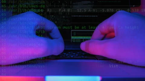 Computer web hacker is typing code virus on PC keyboard. Web developer is Stock Footage 141698794