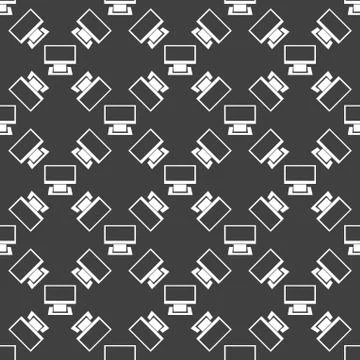 Computer web icon. flat design. Seamless gray pattern. Stock Illustration