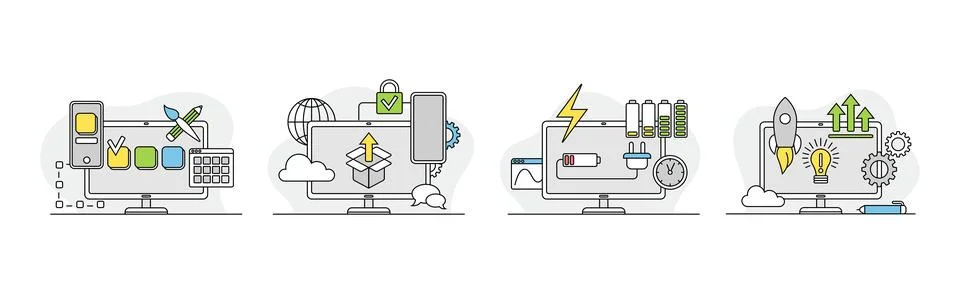 Computer as Web Network Electronic Device Vector Set Stock Illustration
