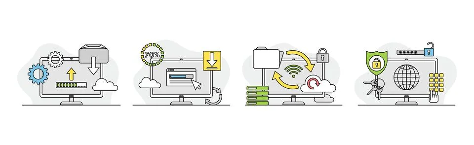 Computer as Web Network Electronic Device Vector Set Stock Illustration