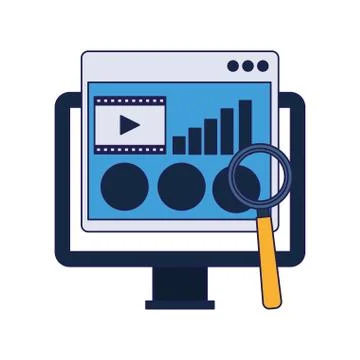 Computer with web page window and magnifying glass Stockillustratie