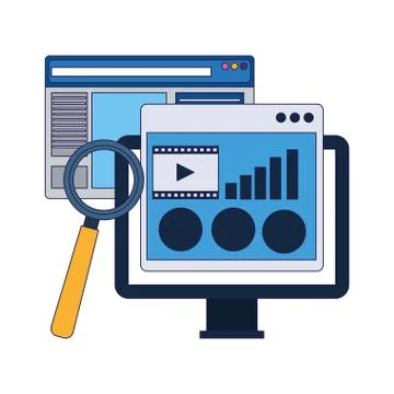 Computer with web pages and magnifying glass Stock-Illustration