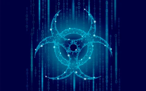 Computer web virus attack danger. Biohazard sign epidemia alert data informat 스톡 일러스트