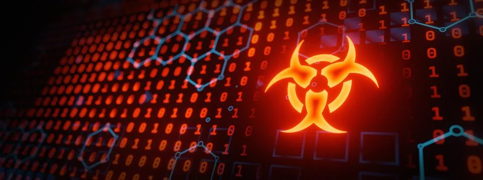 Computer web virus attack danger. Biohazard sign epidemia alert data informat Stock-Illustration