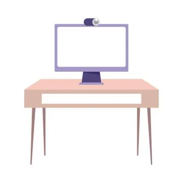 Computer with webcam on table isolated design icon white background Stock Illustration