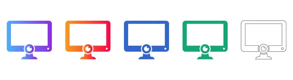 Computer Webcam Video Conference Icon Set 스톡 일러스트