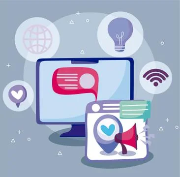 Computer website and megaphone of social media concept vector design イラスト素材