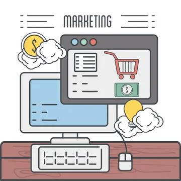 Computer with website to shopping online icon Stock Illustration