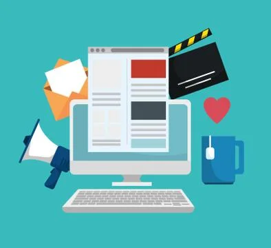 Computer website technology with media apps Stock Illustration