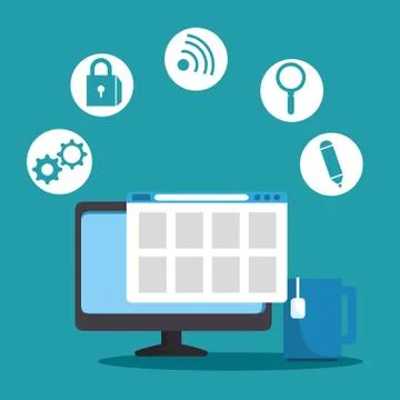 Computer website technology with social apps イラスト素材