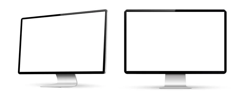 Computer with white screen on white background Illustrazione stock