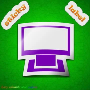 Computer widescreen icon sign. Symbol chic colored sticky label on green back 스톡 일러스트