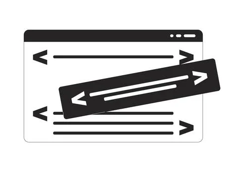 Computer window code development black and white 2D line object Stock Illustration