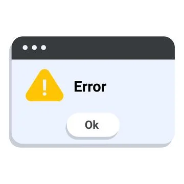 Computer window displaying error message with warning sign and ok button Stock Illustration