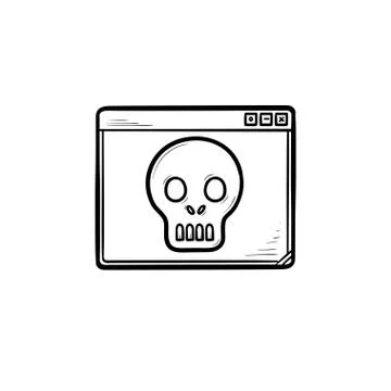 Computer window with scull hand drawn outline doodle icon. Stock Illustration
