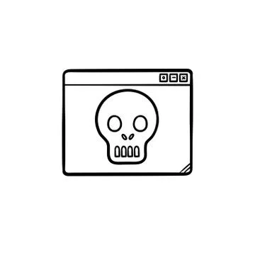 Computer window with scull hand drawn outline doodle icon. 库存插图