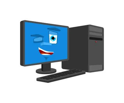 Computer winks isolated. happy PC Cartoon Style. Good data processor Vector Stock Illustration