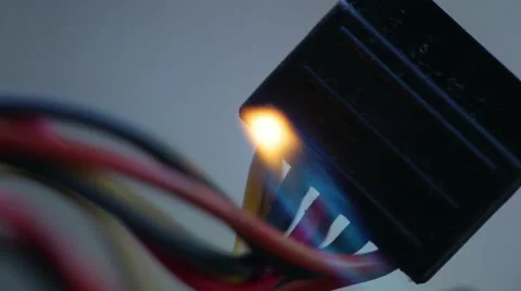 Computer wire on fire hazard dangerous burning burn Stock Footage 59152248